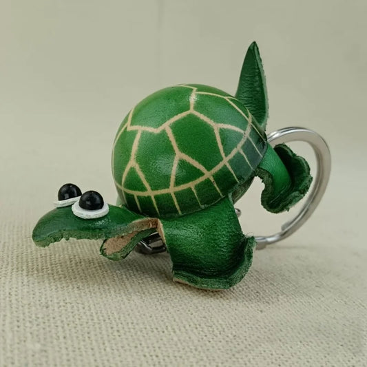 Hand-Painted Turtle Leather Bag Charm – Handmade Cowhide Keychain | Symbol of Patience & Longevity | Thoughtful Artisan Accessory Gift for Her