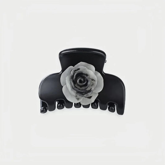 Elegant Black Rose Mini Hair Claw Clip – French Style Small Hair Accessory | Lightweight Secure Hold Clip for Half-Up Styling | Subtle Everyday Elegance Gift for Her