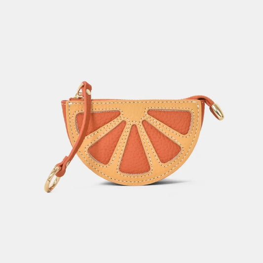 Citrus Slice Leather Mini Pouch – Handcrafted Orange Wedge Coin Purse and Bag Charm | Full-Grain Cowhide | Small Card Holder & Accessory Pouch | Unique Gift Idea
