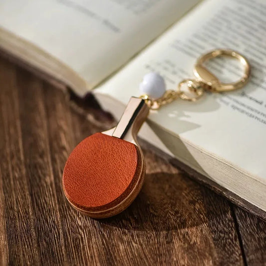 Mini Leather Table Tennis Paddle Bag Charm – Handmade Full-Grain Leather Double-Sided Keychain | Sculptural Sports-Inspired Bag Accessory | Thoughtful Gift for Her