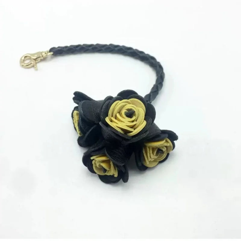 Handwoven DIY Genuine Leather Tassel Floral Bag Charm – Versatile Gift Accessory