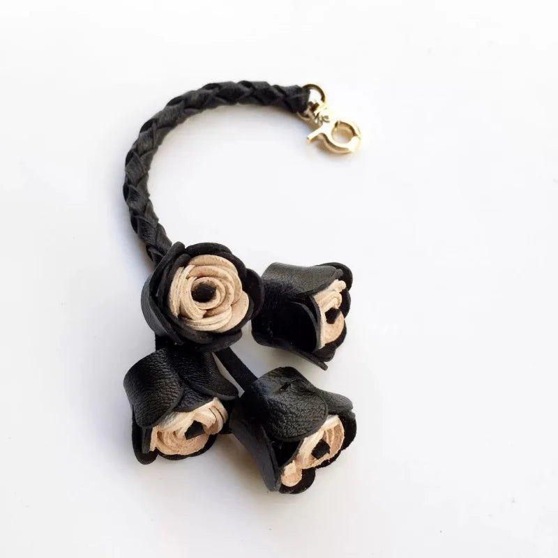 Handwoven DIY Genuine Leather Tassel Floral Bag Charm – Versatile Gift Accessory