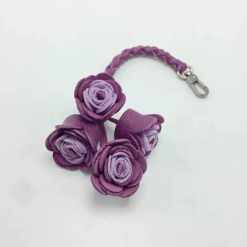 Handwoven DIY Genuine Leather Tassel Floral Bag Charm – Versatile Gift Accessory