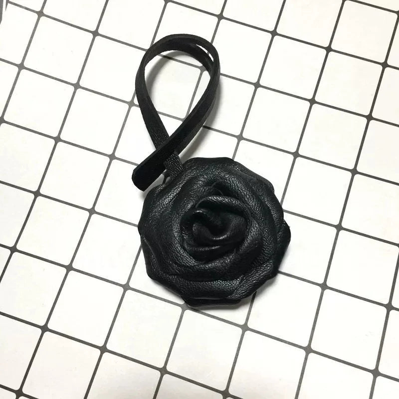 Handcrafted Leather Rose Bag Charm – 3D Flower Purse Pendant | Elegant Handmade Handbag Accessory with Pearl Accent | Romantic Floral Keychain Gift for Her