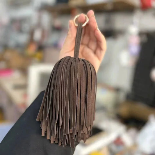 Handcrafted Suede Leather Tassel Bag Charm – Full Fringe Statement Handbag Accessory | Soft Genuine Leather Key chain Pendant | Elegant Minimalist Bag Decor Gift for Her