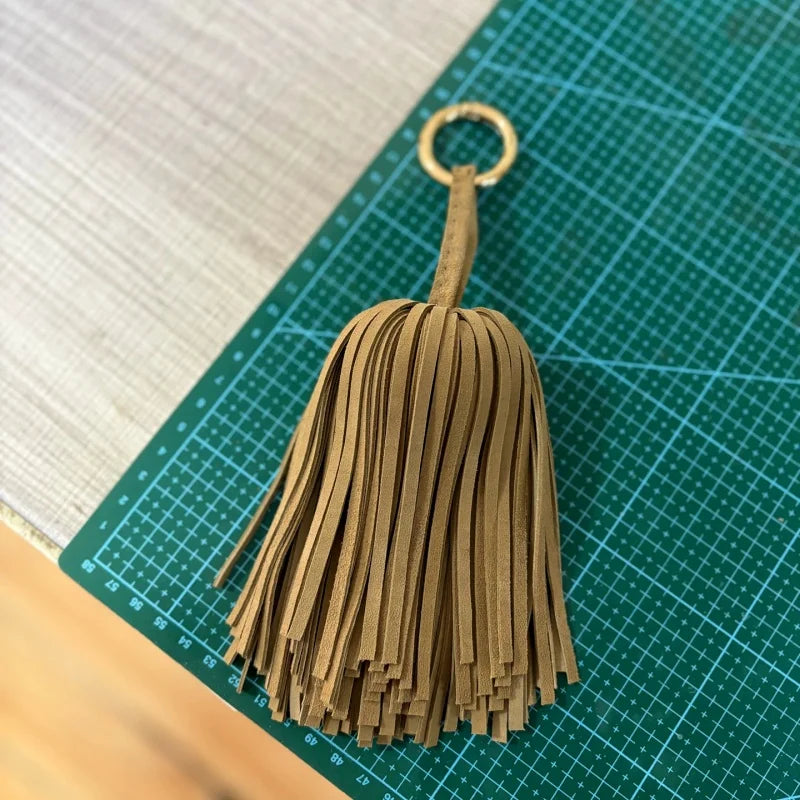 Handcrafted Suede Leather Tassel Bag Charm – Full Fringe Statement Handbag Accessory | Soft Genuine Leather Key chain Pendant | Elegant Minimalist Bag Decor Gift for Her