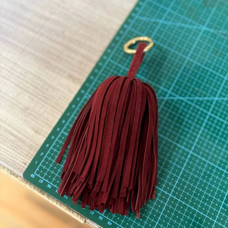 Handcrafted Suede Leather Tassel Bag Charm – Full Fringe Statement Handbag Accessory | Soft Genuine Leather Key chain Pendant | Elegant Minimalist Bag Decor Gift for Her