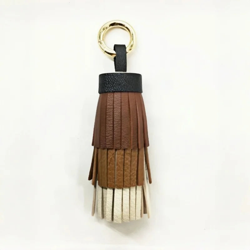 Multicolor Layered Leather Tassel Bag Charm – Handcrafted Lambskin Fringe Pendant | Color-Block Designer Handbag Accessory | Elegant Statement Keychain Gift for Her