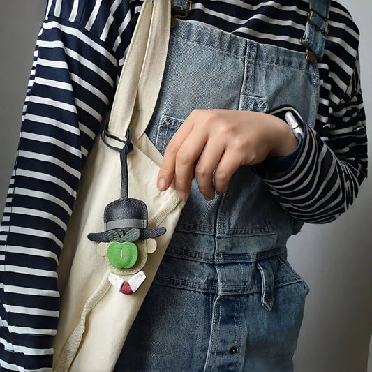 Handcrafted Artist Leather Bag Charm – Original Surreal-Inspired Design in Premium Grained Sheepskin | Unique Handmade Pendant for Handbags & Car Keys | Artistic Gift for Women