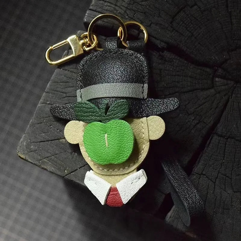 Handcrafted Artist Leather Bag Charm – Original Surreal-Inspired Design in Premium Grained Sheepskin | Unique Handmade Pendant for Handbags & Car Keys | Artistic Gift for Women