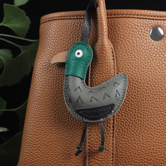 Whimsical Duck Leather Bag Charm – Handmade Full-Grain Goatskin Pendant | Playful Luxury Keychain for Handbags | Quiet Moments Companion