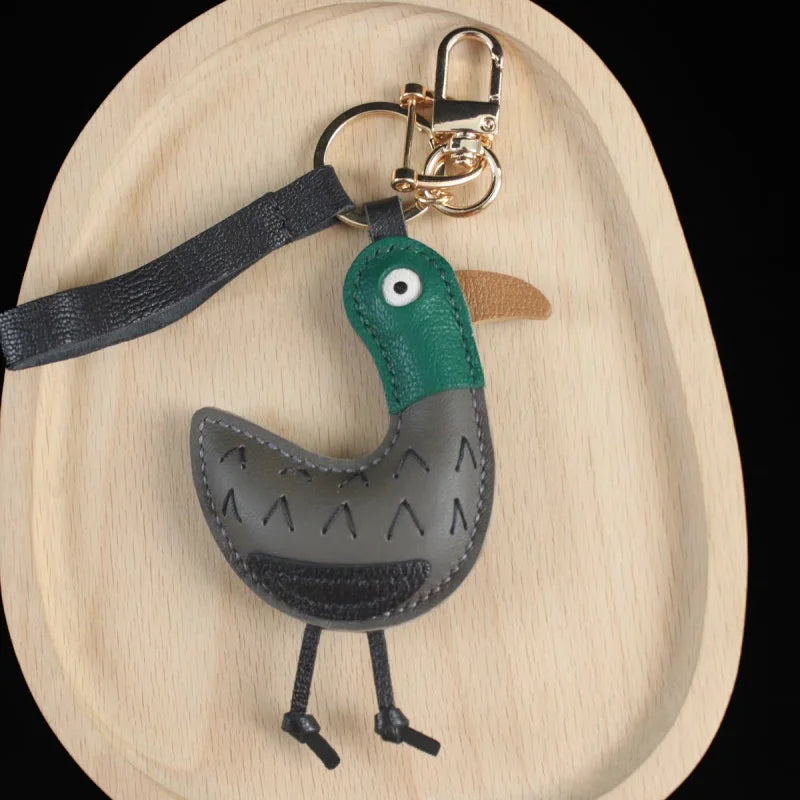 Whimsical Duck Leather Bag Charm – Handmade Full-Grain Goatskin Pendant | Playful Luxury Keychain for Handbags | Quiet Moments Companion