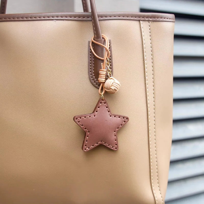 Handmade Moon & Star Leather Bag Charm – Minimalist Celestial Purse Pendant | Full-Grain Leather Handbag Accessory | Elegant Gift for Her