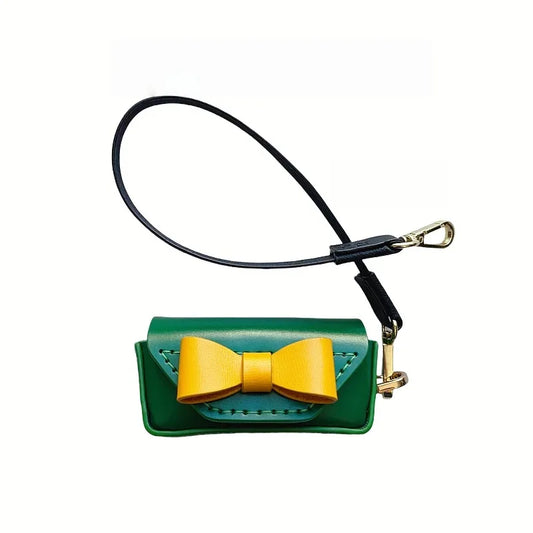 Handmade Leather Bow Lipstick Charm – Mini Bag Pendant with Keychain | Portable Cowhide Organizer for Lipstick, Coins & Accessories