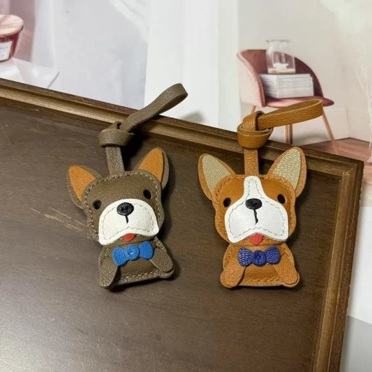 French Bulldog Leather Bag Charm – Handmade French Goatskin Pendant | Cute Dog Keychain Gift | Handcrafted Backpack Accessory for Couples & Pet Lovers