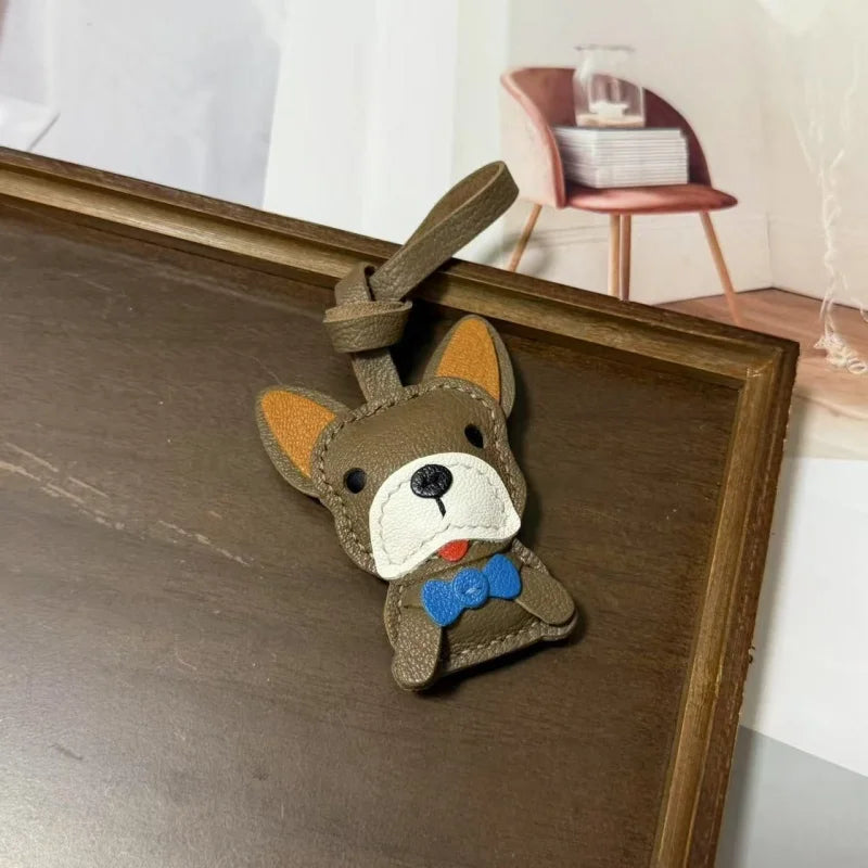 French Bulldog Leather Bag Charm – Handmade French Goatskin Pendant | Cute Dog Keychain Gift | Handcrafted Backpack Accessory for Couples & Pet Lovers