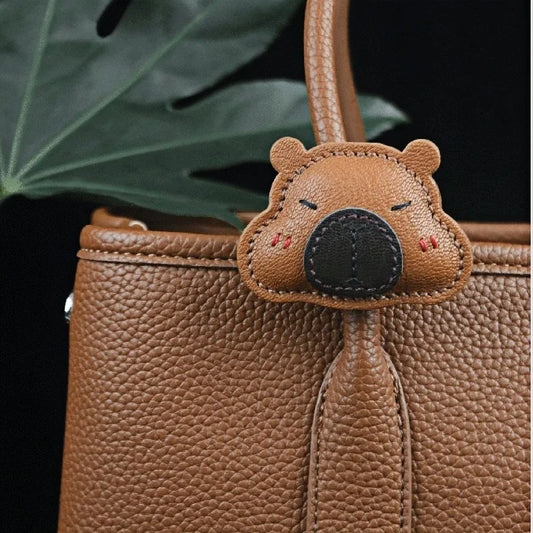 Sleeping Capybara Leather Bag Charm – Handcrafted Premium Animal Pendant in Soft Brown | Lazy Water Pig Keychain | Playful & Luxurious Bag Accessory