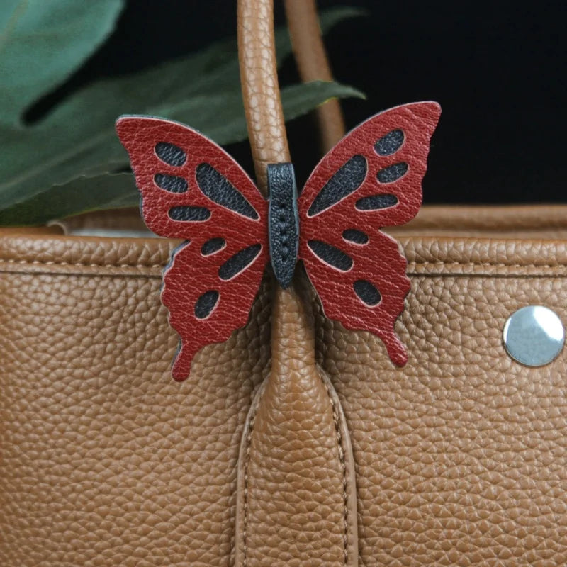 Dancing Butterfly Leather Bag Charm – Handmade Graceful Insect Pendant | Elegant Cowhide Accessory | Whimsical Gift for Women