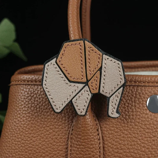 Handcrafted Leather Patchwork Elephant Bag Charm – French Goatskin Luxury Accent