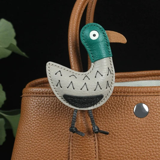 Lazy Duck Leather Bag Charm – Handmade Full-Grain Leather Pendant | Whimsical Duck Keychain for Bags | Playful Minimalist Animal Accessory
