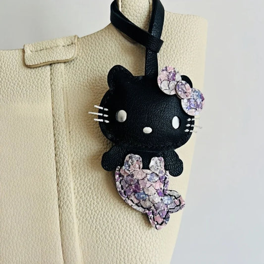 Mermaid Cat Leather Bag Charm – Handmade Whimsical Keychain | Fantasy Cat Pendant | Cute Gift for Mermaid Lovers
