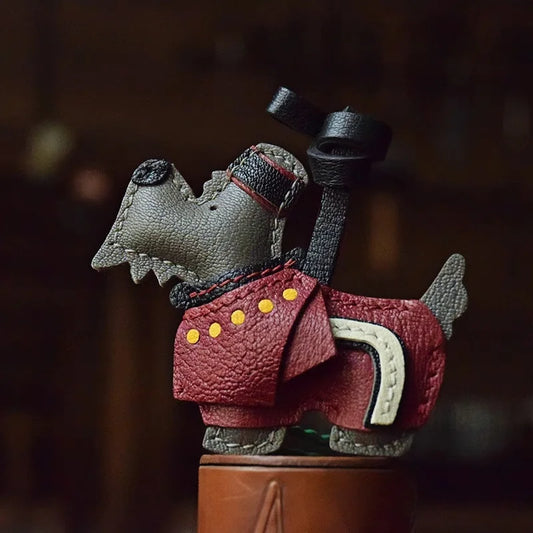 British Terrier Leather Bag Charm – Handmade Full-Grain Lambskin Dog Keychain | Retro London Guard-Inspired Design | Hand-Sewn Saddle Stitch | Luxury Gift for Pet Lovers