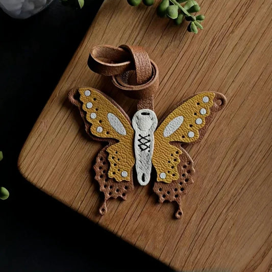 Handmade Leather Butterfly Bag Charm – Artisan Sheepskin Pendant & Keychain | Intricate Cutout Design | Luxury Handbag Accessory & Couple Gift