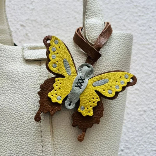 Handmade Leather Butterfly Bag Charm – Artisan Sheepskin Pendant & Keychain | Intricate Cutout Design | Luxury Handbag Accessory & Couple Gift