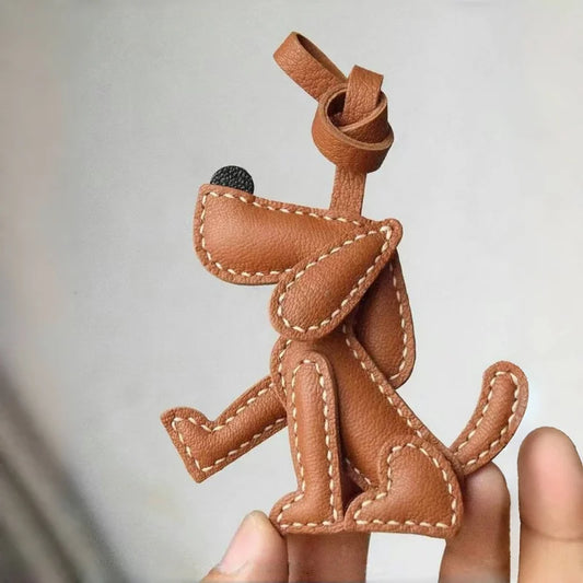 Handmade Leather Dog Bag Charm – Original Puppy Design Keychain & Handbag Pendant | Full-Grain Leather Stitchwork | Healing Gift for Pet Lovers