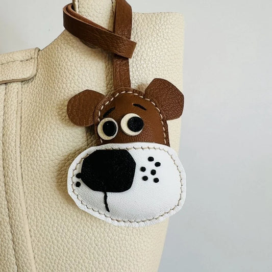 Handmade Leather Puppy Bag Charm & Keychain – Cute Artisan Dog Face Pendant | Leather Bag Accessory | Gift for Her