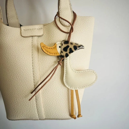 Lucky Duck Leather Bag Charm – Handmade Genuine Leather Duck Pendant | Playful Animal Handbag Accessory | Unique Artisan Keychain Gift for Her