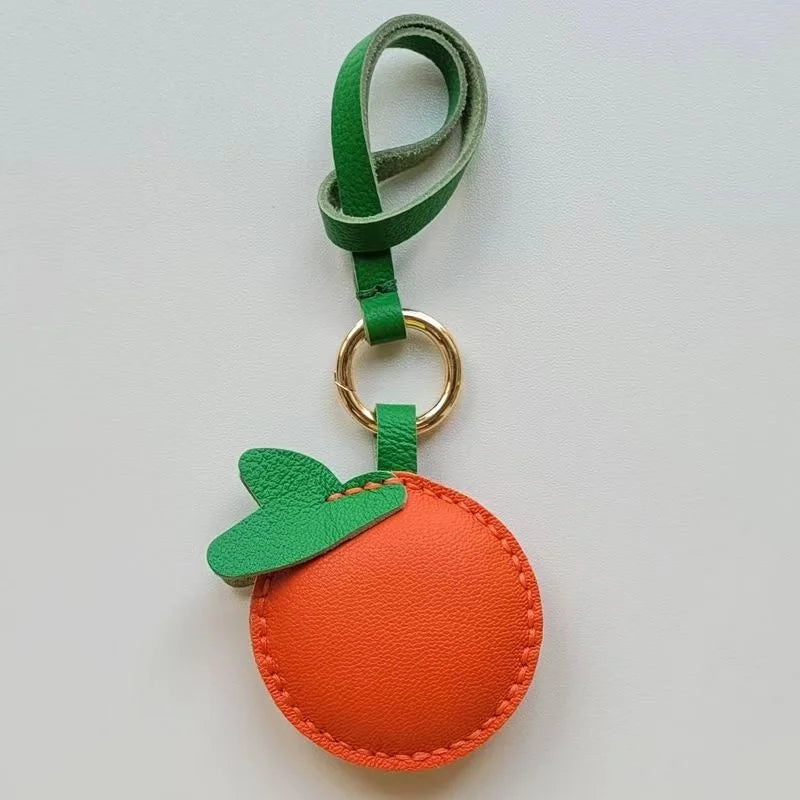 Orange Leather Bag Charm – Handmade Cowhide Fruit Pendant | Cute Citrus Keychain | Creative Couple & Bestie Gift Accessory