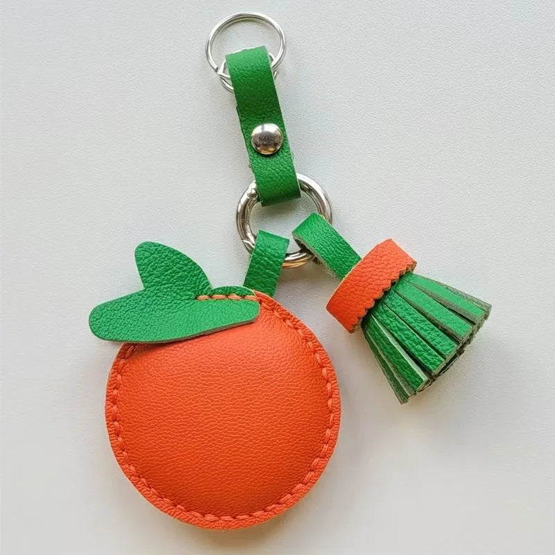 Orange Leather Bag Charm – Handmade Cowhide Fruit Pendant | Cute Citrus Keychain | Creative Couple & Bestie Gift Accessory