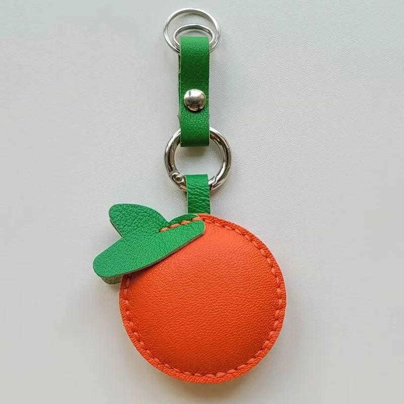 Orange Leather Bag Charm – Handmade Cowhide Fruit Pendant | Cute Citrus Keychain | Creative Couple & Bestie Gift Accessory