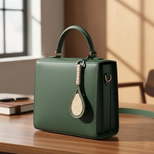 Leather Tennis Racket Bag Charm – Handmade Full-Grain Cowhide Keychain | Sport-Inspired Minimalist Pendant | Gift for Tennis Lovers