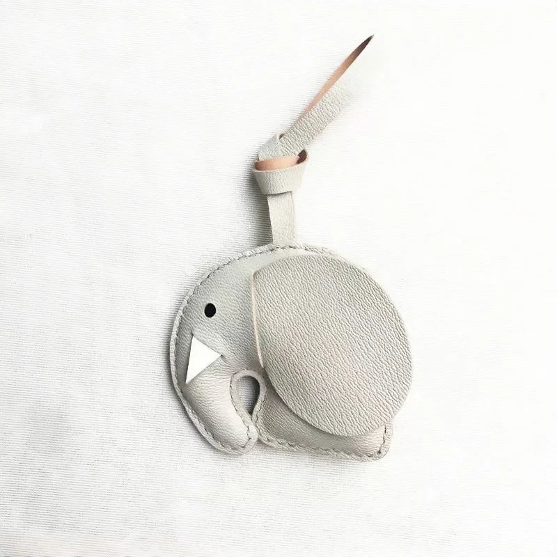 Minimalist Handcrafted Elephant Bag Charm | Double-Sided Full-Grain Leather Purse Accessory | Symbol of Luck & Wisdom Key Fob