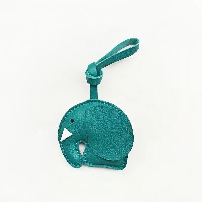Minimalist Handcrafted Elephant Bag Charm | Double-Sided Full-Grain Leather Purse Accessory | Symbol of Luck & Wisdom Key Fob
