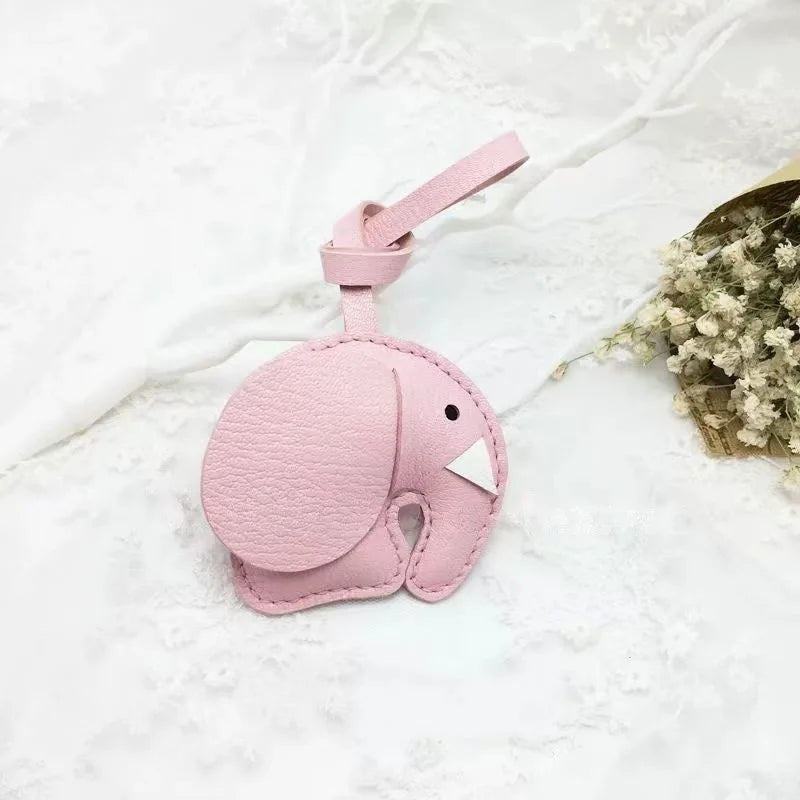 Minimalist Handcrafted Elephant Bag Charm | Double-Sided Full-Grain Leather Purse Accessory | Symbol of Luck & Wisdom Key Fob