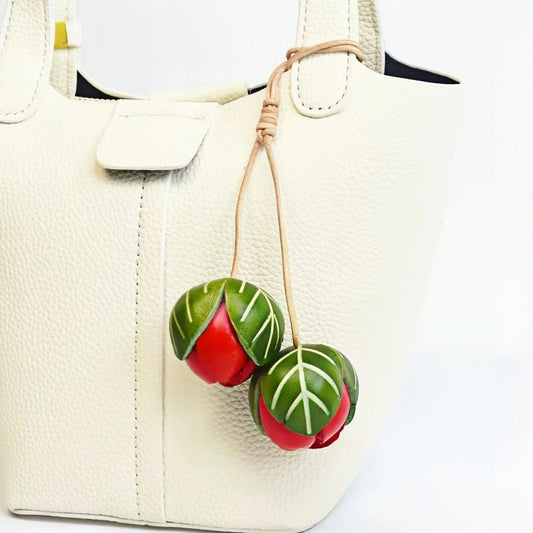 Joyful Bloom Leather Bag Charm – Handmade Full-Grain Leather Flower Pendant | Botanical-Inspired Keychain | Unique Gift & Handbag Accessory