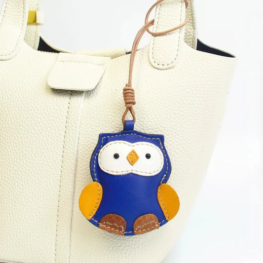 Nordic Owl Leather Bag Charm – Full-Grain Leather Keychain & Bookmark | Cute Handmade Owl Pendant | Whimsical Gift for Bag & Journal Lovers