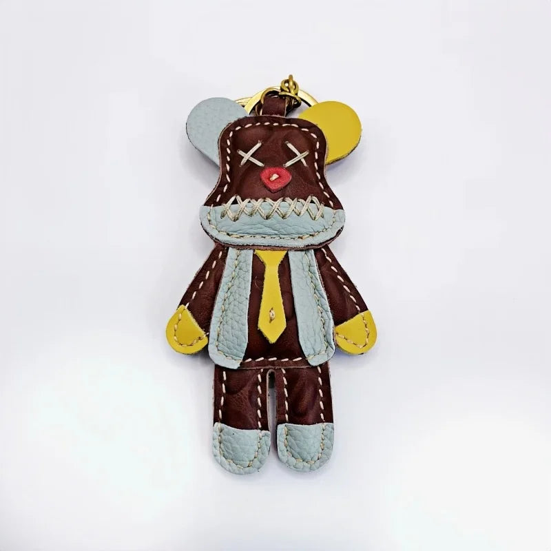 Handcrafted Leather Bear Bag Charm – Handmade Full-Grain Cowhide Pendant | Playful Designer Keychain | Trendy Gift for Fashion Lovers