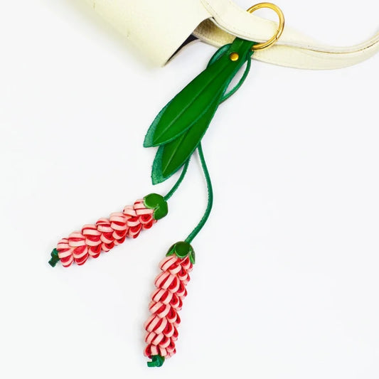 Handcrafted “Happiness Bloom” Leather Bag Charm – 3D Full-Grain Cowhide Floral Tassel Pendant | Artisan Botanical Handbag Accessory