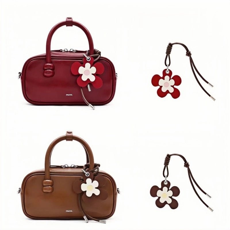 Vibrant Blossom Bag Charm – Handcrafted Leather Floral Accessory, 8cm Large Flower Pendant, Vegetable - Tanned Cowhide with Adjustable Strap, Cheerful Gift for Her - Tomlynam