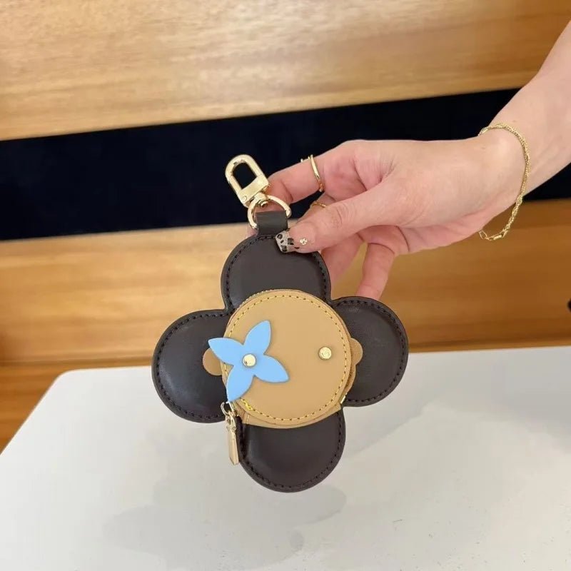 Sunflower Leather Coin & Earbud Case Charm – Designer Mini Flower Bag Pendant | Handmade Genuine Leather Keychain | Versatile Purse Accessory in Multiple Colors - Tomlynam