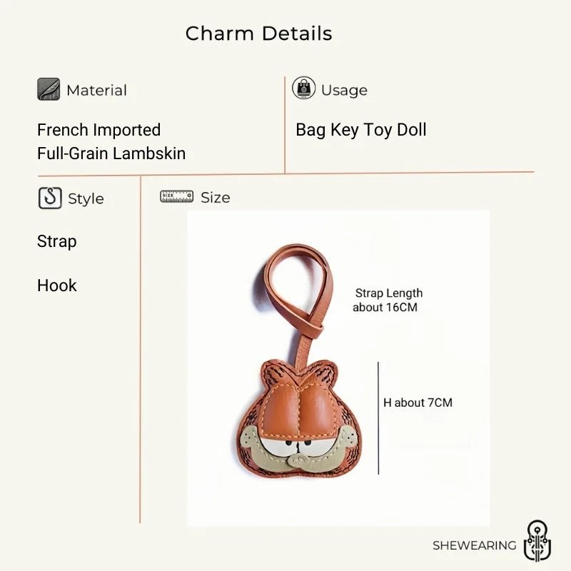 Handcrafted Leather Orange Cat Bag Charm – Cartoon Cat Design, Full - Grain Lambskin, Playful Accessory for Keys or Bags, Thoughtful Gift for Women - Tomlynam