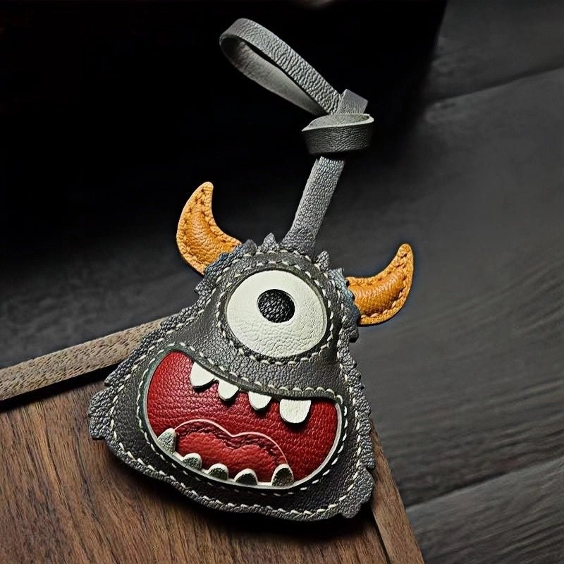 Handcrafted Playful Monster Bag Charm – French Full - Grain Goatskin, Creative Fun Design, Keychain and Bag Accessory, Perfect for Unique Gifting - Tomlynam