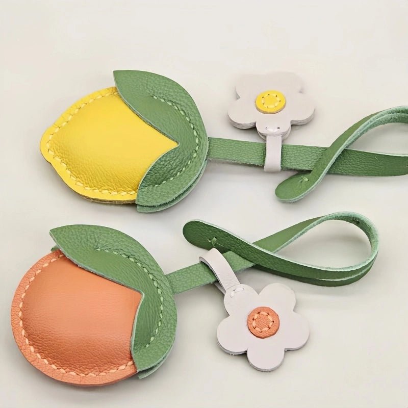 Cheerful Lemon & Orange Bag Charm – Handcrafted Full - Grain Lambskin Accessory with Flower Accent, Perfect for Bags or Keys, Playful and Stylish Gift Idea - Tomlynam