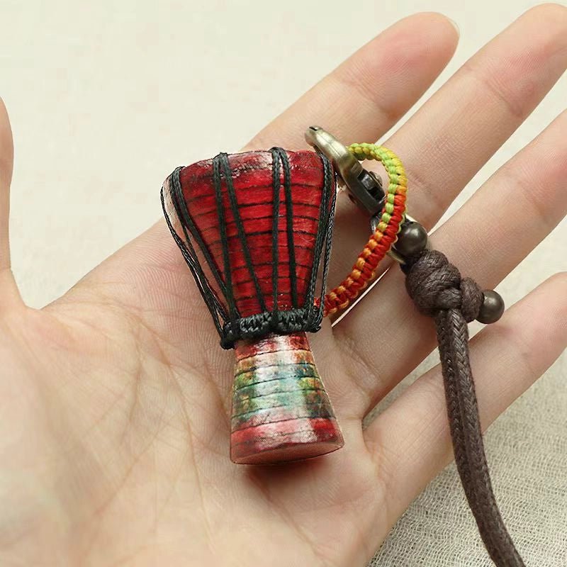 African Drum Bag Charm – Handcrafted Leather Accessory, Full - Grain Cowhide, Unique Cultural Gift for Backpack or Keyring - Tomlynam