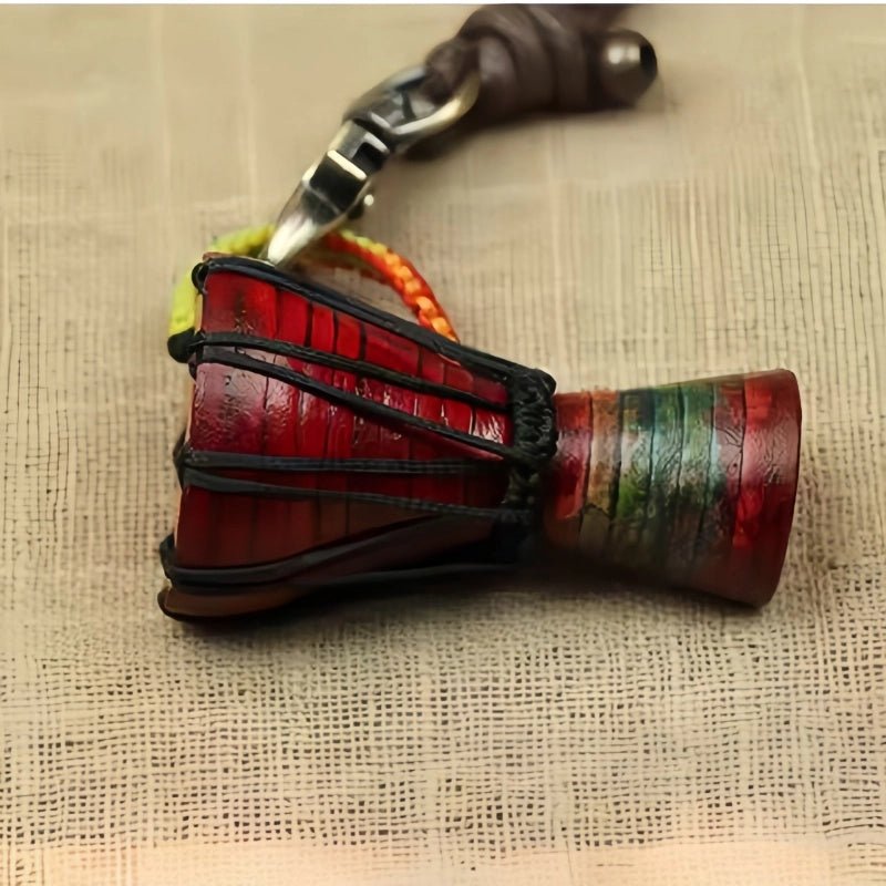 African Drum Bag Charm – Handcrafted Leather Accessory, Full - Grain Cowhide, Unique Cultural Gift for Backpack or Keyring - Tomlynam