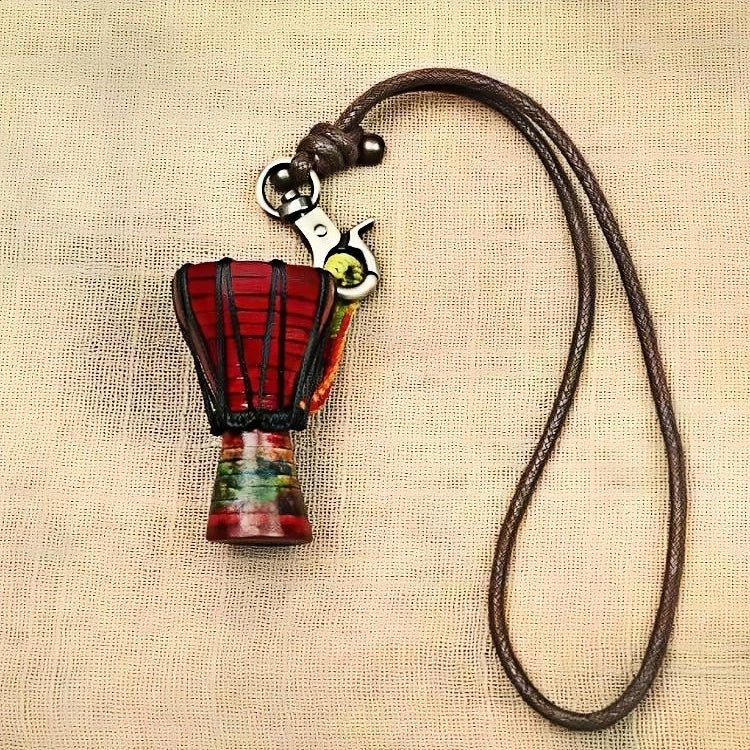 African Drum Bag Charm – Handcrafted Leather Accessory, Full - Grain Cowhide, Unique Cultural Gift for Backpack or Keyring - Tomlynam